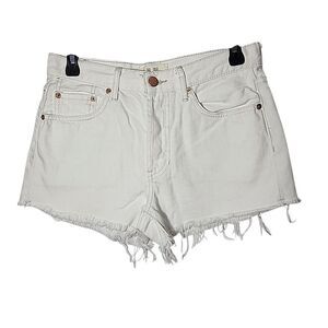We The Free People Button Fly Raw Fray White Denim Shorts Size 26‎